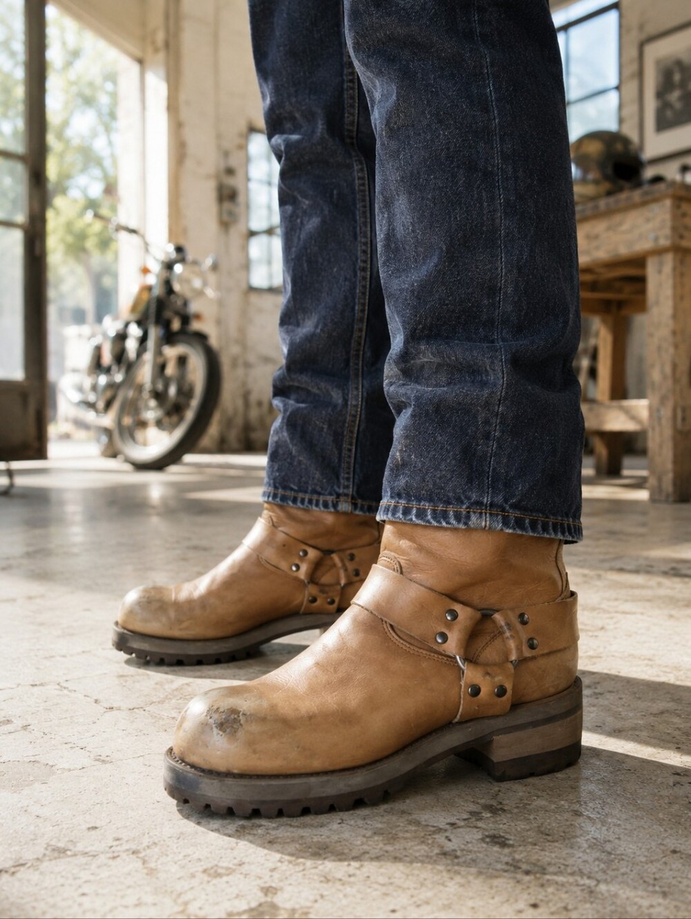 Durango DB2199 Tan Leather Harness Moto Boots Men's 10EE Wide